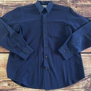 Dockers Men’s Navy Blue Dress Shirt with Long Sleeves and Button Down Collar